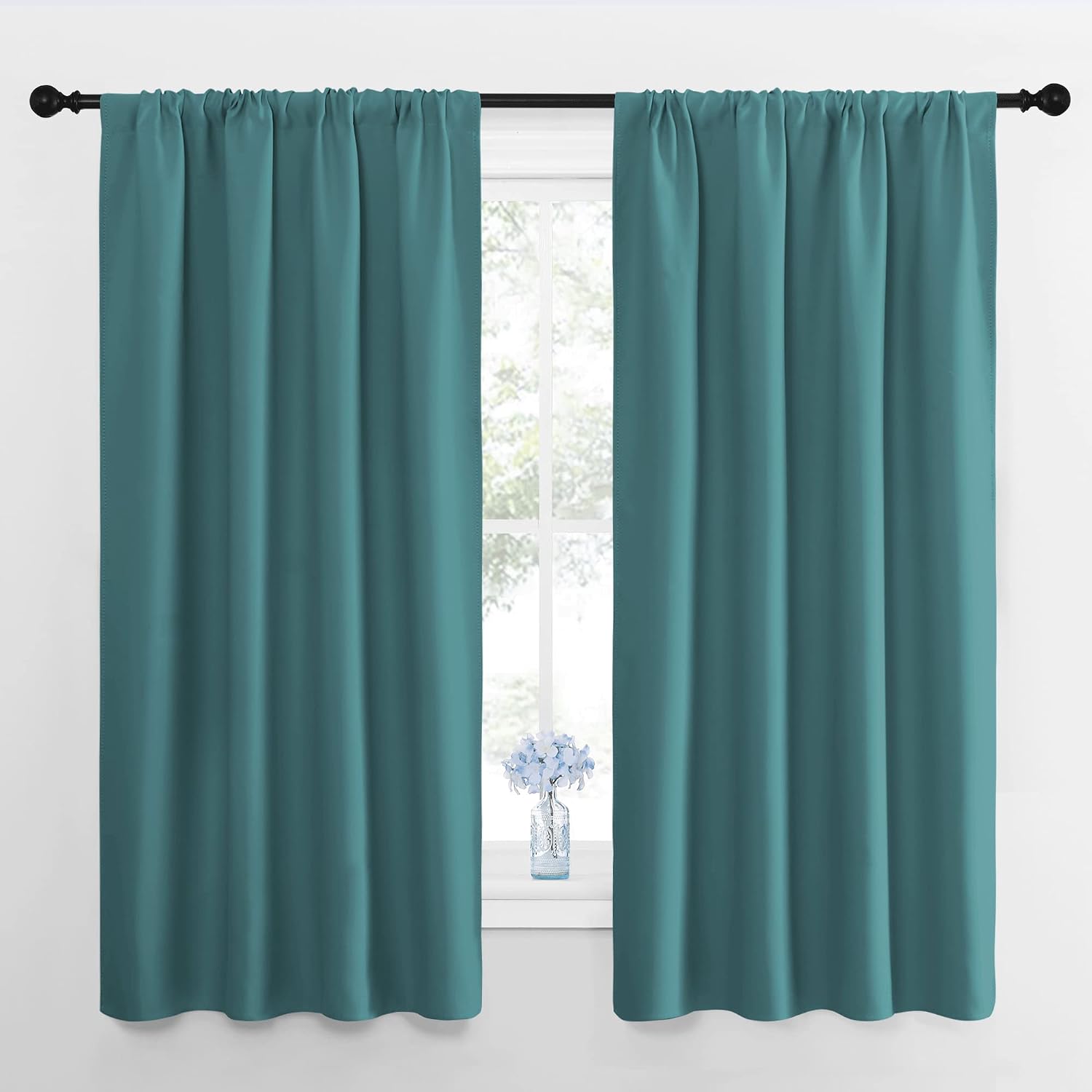 NICETOWN Window Curtains Blackout Drapes - Thermal Insulated Solid Rod Pocket Blackout Curtains/Draperies for Living Room (Sea Teal, 1…