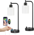 Industrial Bedroom Lamps for Nightstand Set of 2 - Fully Dimmable Bedside Lamps with USB A C Ports and Outlet, Black Table Lamps with…