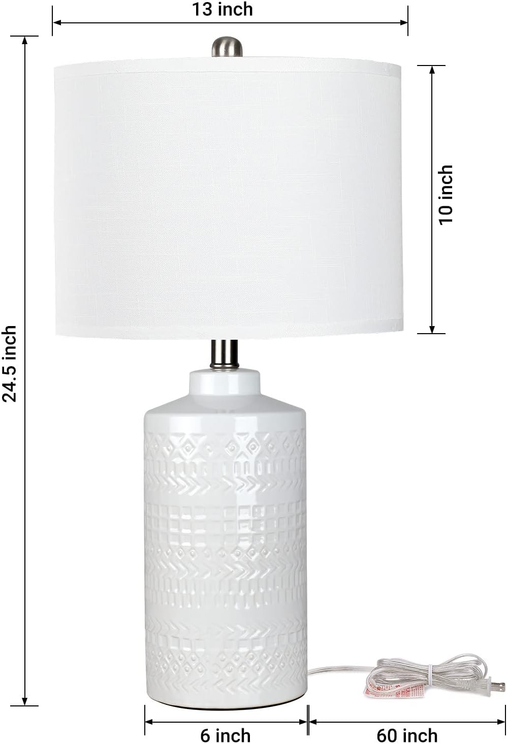JUNNAI 24.5" White Ceramic Table Lamp 3-Way Dimmable Nightstand with White Linen Shade Bedside Lamp for Bedrooms & Living Room Office…