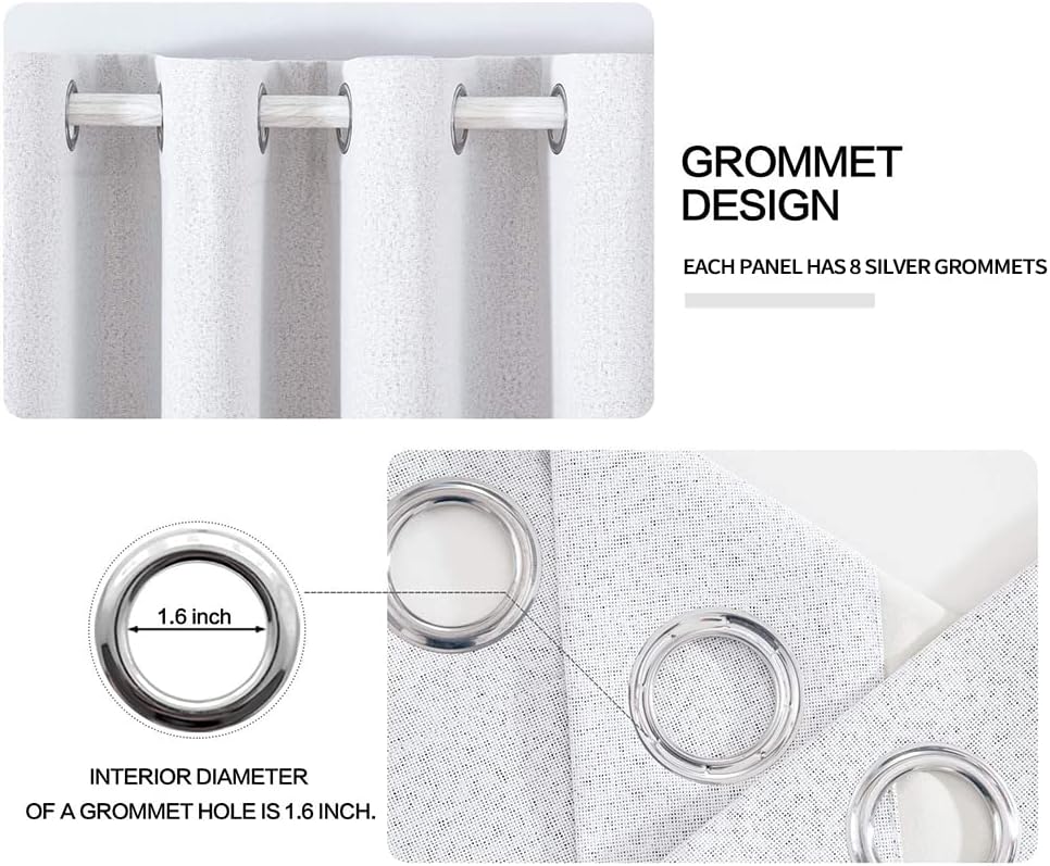 Miulee Linen Texture 90 Inches Curtains for Bedroom 100% Blackout Thermal Insulated Grayish White Grommet Darkening Curtains for Living Roo…