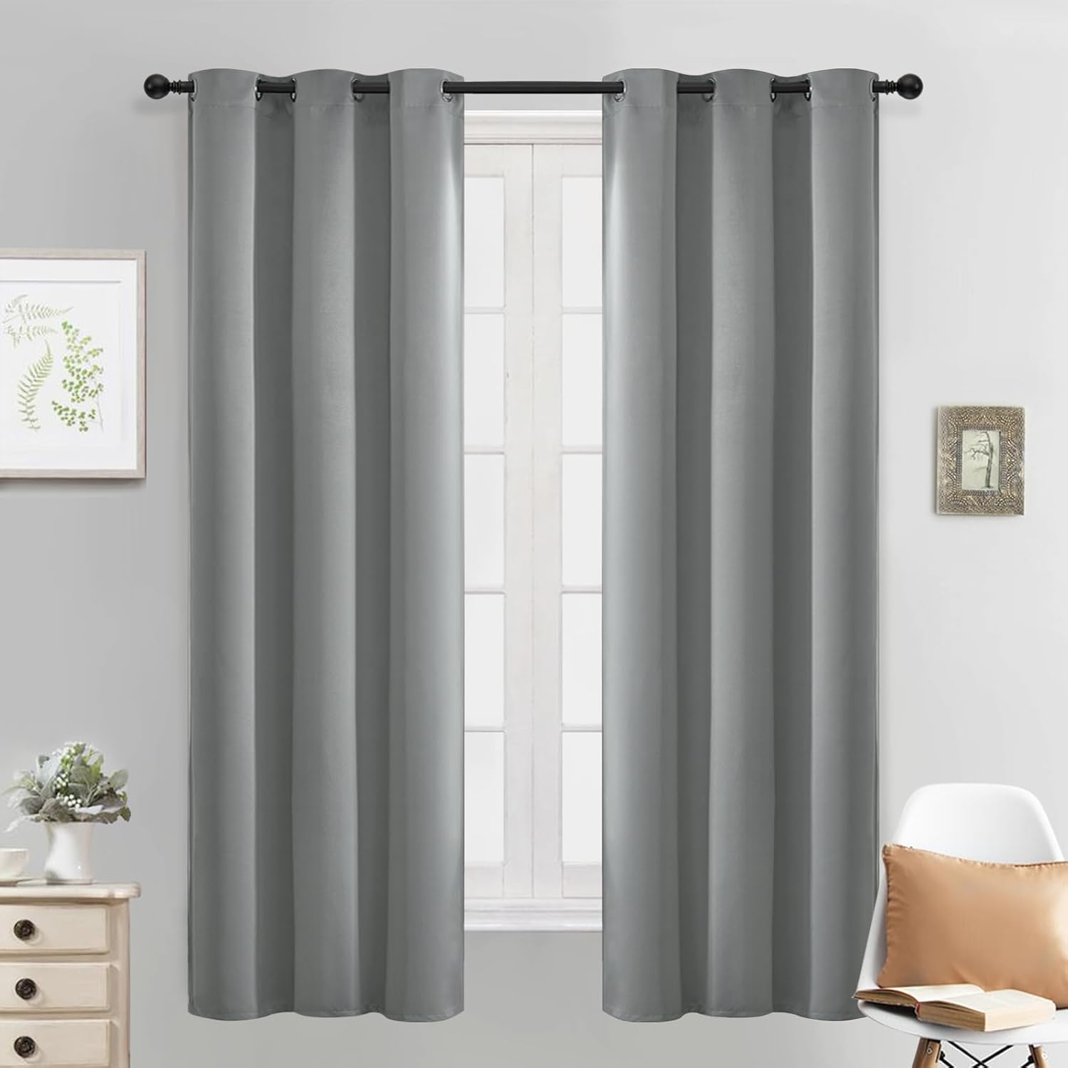 Yakamok Dove Grey Room Darking 63 Inch Length 2 Panel Sets for Livingroom Dining Room Darkening Thermal Insulated Bay Window Hotel Modern…