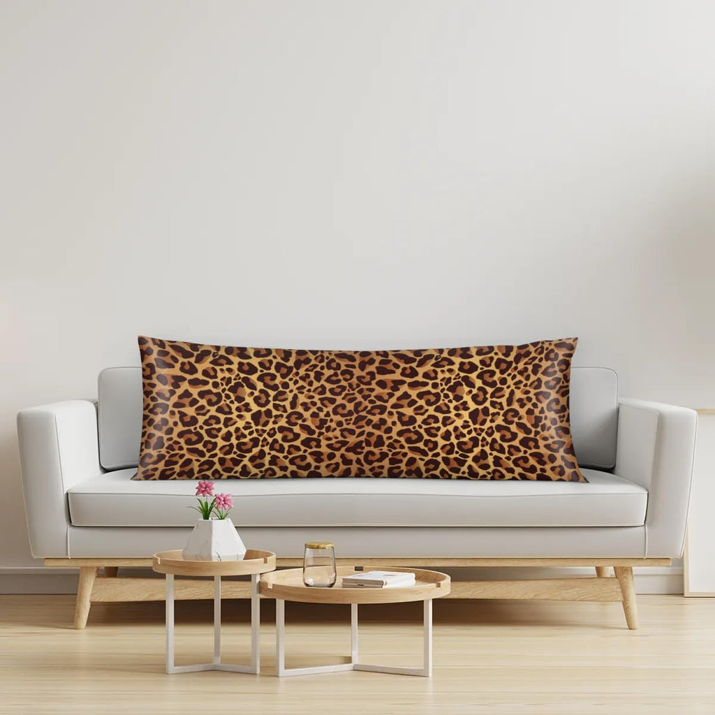 Leopard Design Body Pillow Covers Decorative Soft Bedding Satin Pillowcase with Zipper Closure Cooling Breathable Long Pillow Case-21"x 54"