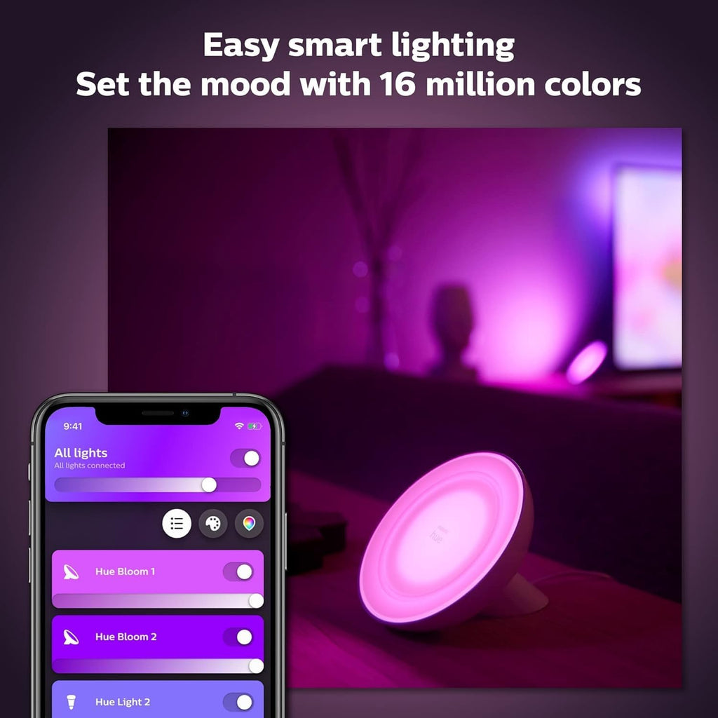 Philips Hue Bloom Smart Table Lamp, White - White and Color Ambiance LED Color-Changing Light - 1 Pack - Control with Hue App - Works…