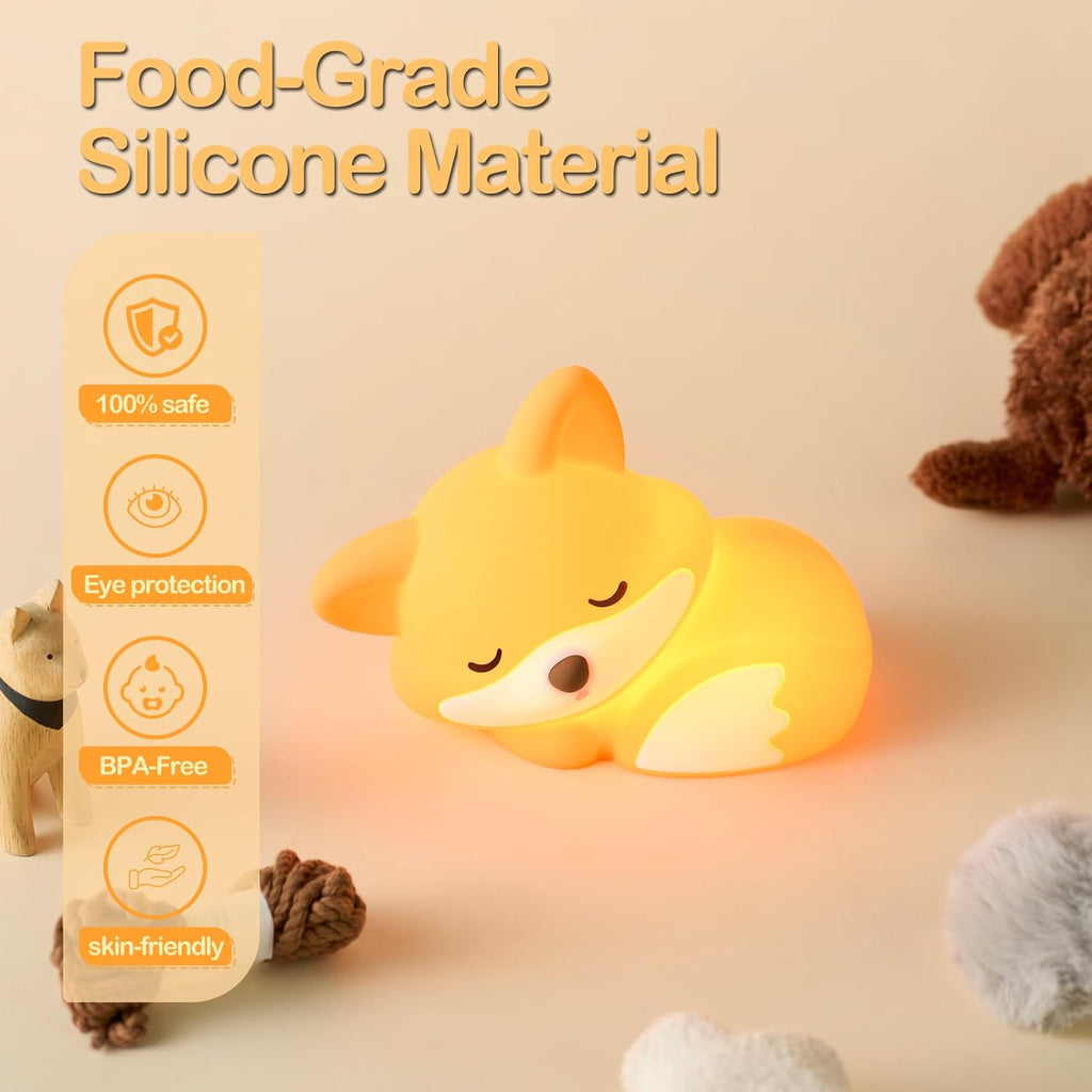 Atsuinightlight ATSUI Fox Night Light, LED Squishy Novelty Animal Lamp, Food Grade Silicone, 2 Level Dimmable, Nursery Nightlight for Desk…