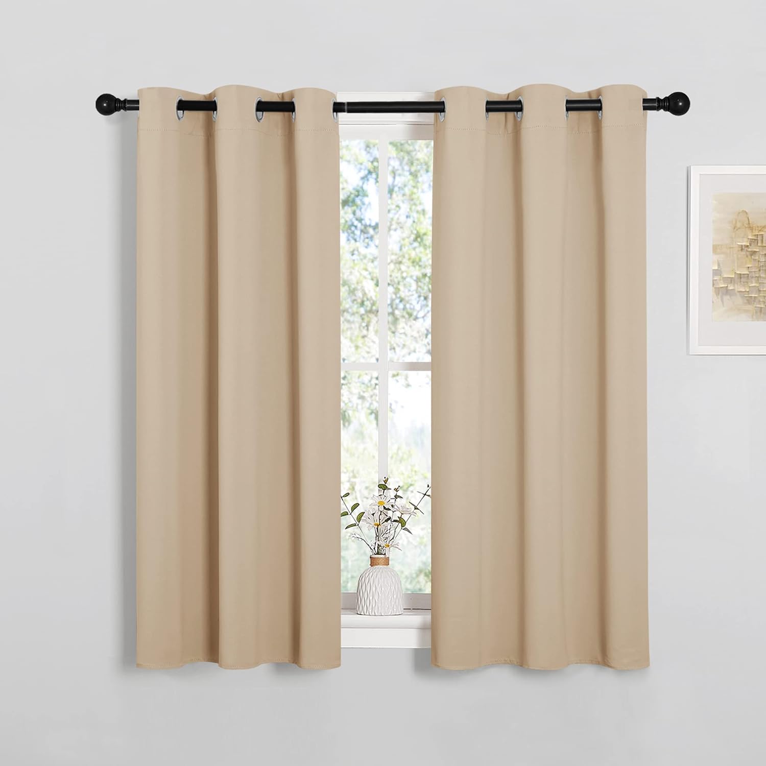 NICETOWN Room Darkening Curtain Panels for Cafe, Thermal Insulated Grommet Room Darkening Draperies/Drapes for Window (Biscotti Beige, 2…