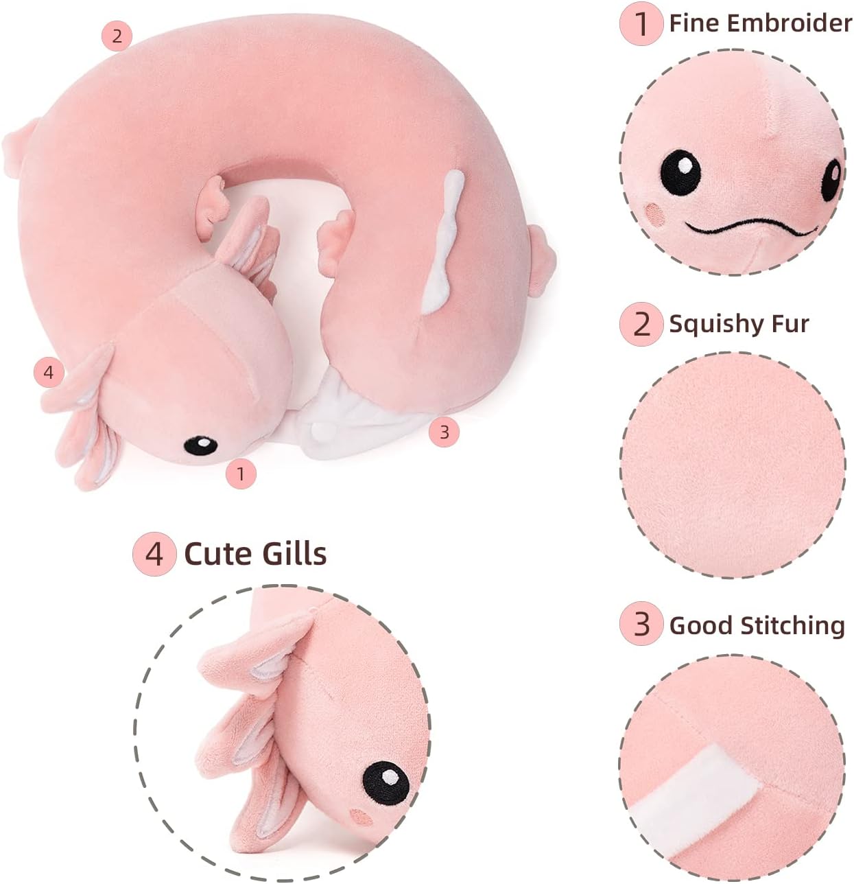 NiuniuDaddy Niuniu Daddy Axolotl Kids Travel Pillow Road Trip Essentials for 9-12 Years Old - Soft Memory Foam Kids Neck Pillow for Airplan…