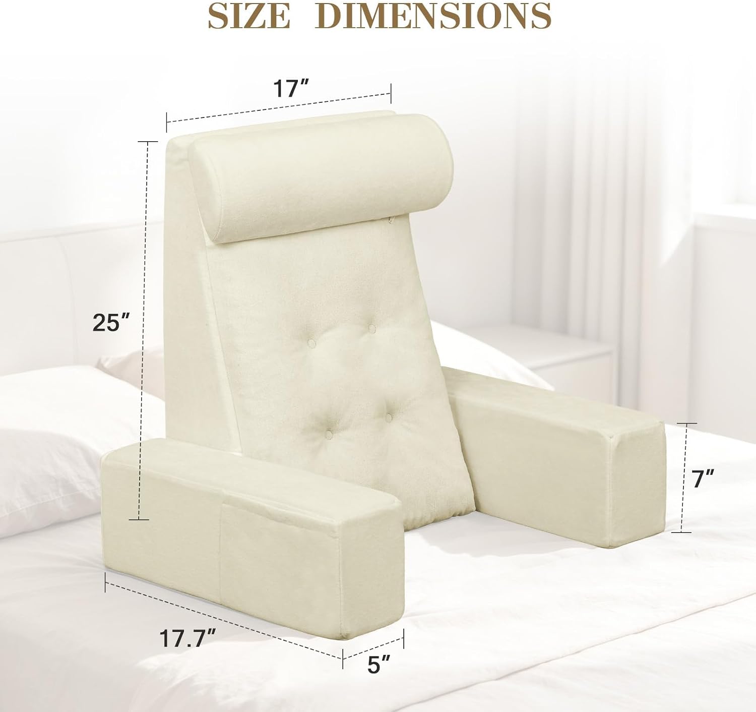 Reading Pillow for Sitting in Bed Adult, 19" Memory Foam Back Support Pillow for Bed Sitting up Beige