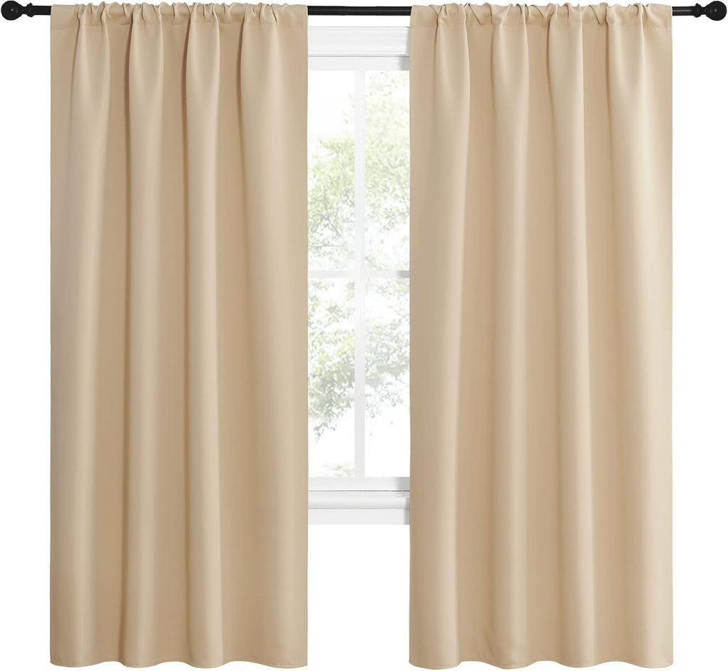 NICETOWN Kitchen Room Darkening Curtains - Panel Home Fashion Thermal Insulated Solid Rod Pocket Curtains for Window(Biscotti Beige, 1…