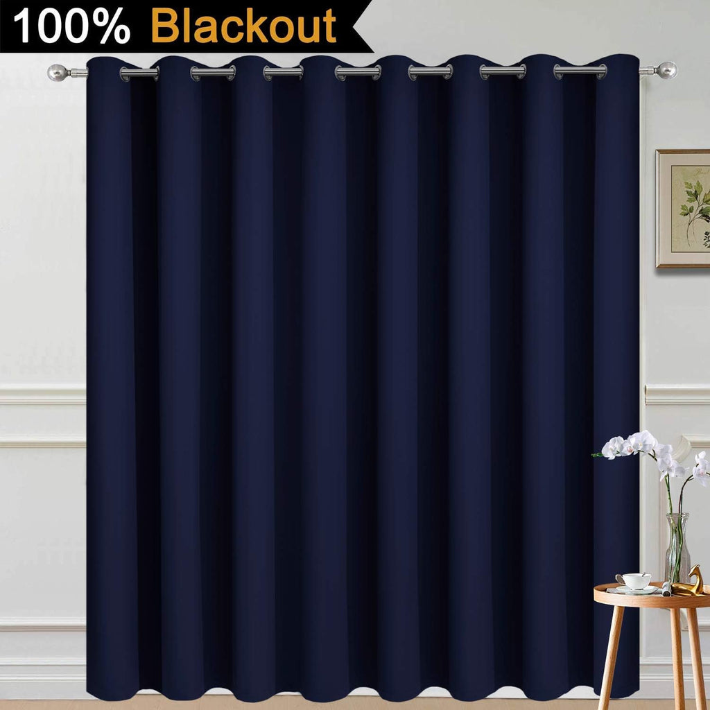Yakamok 100% Blackout Thermal Insulated Grommet Curtains, Noise Reducing Barrier Panel for Sliding Glass Door, 2 Thick Layers Heat Light…