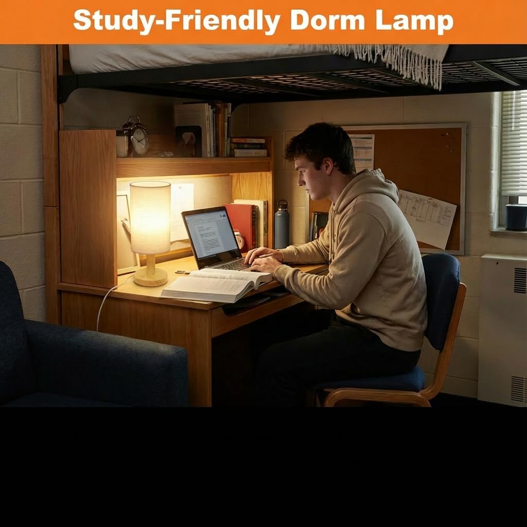 PuziphaTableLamp Touch Bedside Table Lamp - Stepless Dimming USB Powered, Minimalist Wood Base Linen Shade, 2700K Warm Light for Bedroom Ni…