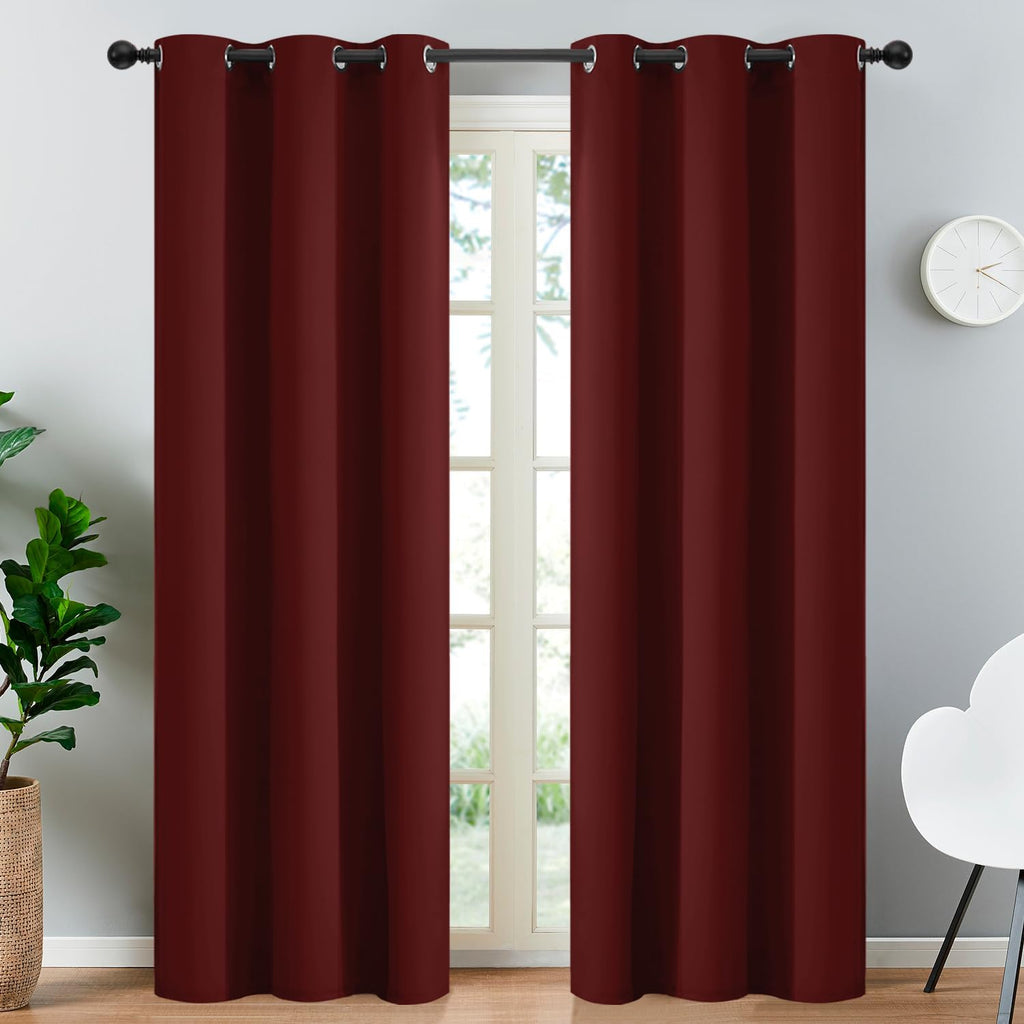 Yakamok Blackout Curtains for Bedroom, Thermal Insulated Blackout Window Curtains with Grommet Top for Living Room- Burgundy Red- 38W x…