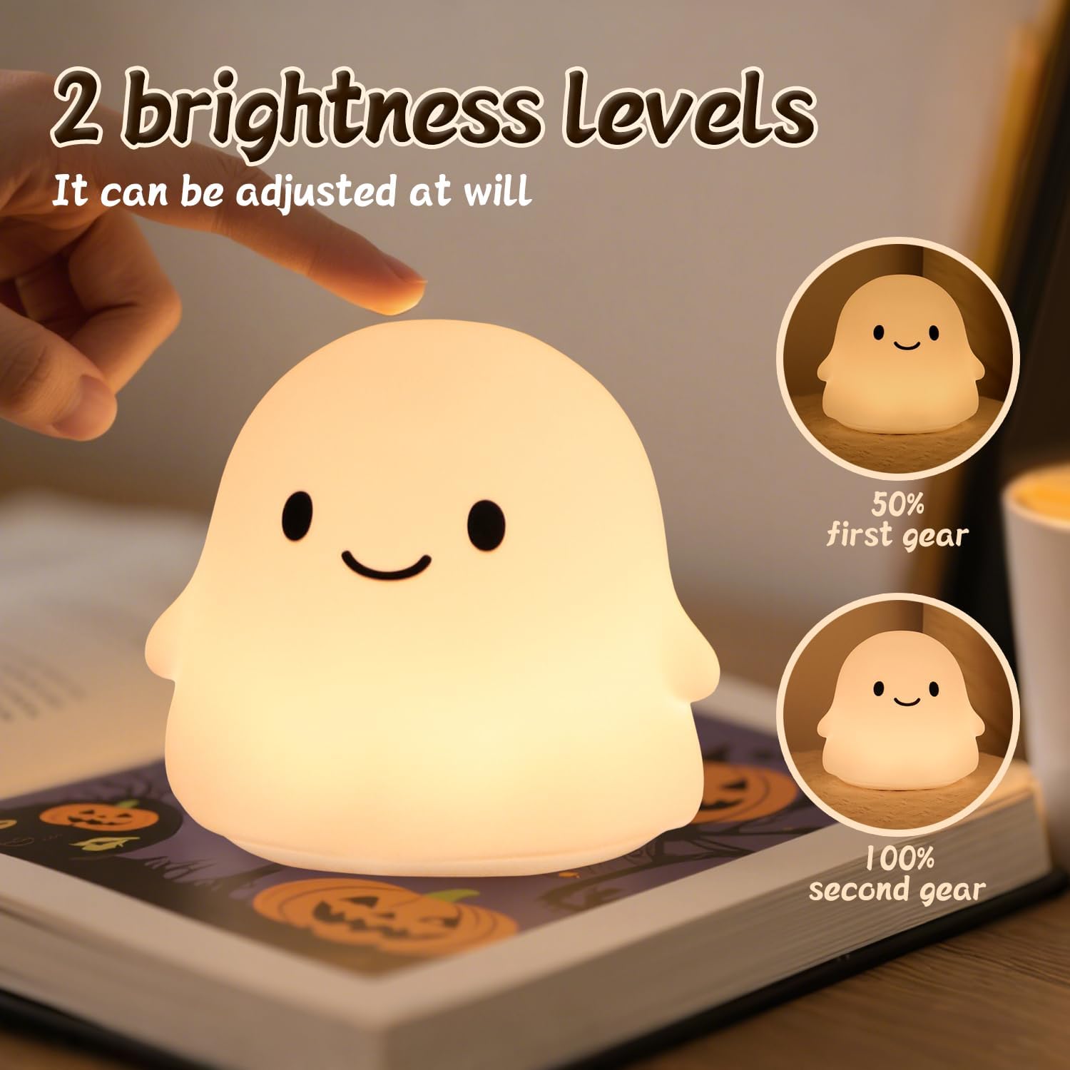 Ghost Night Light Color Changing, Cute Cloud Decor with Colors & 50Hrs, Tap Control Light Up Ghost for Kids, Rechargeable Halloween…