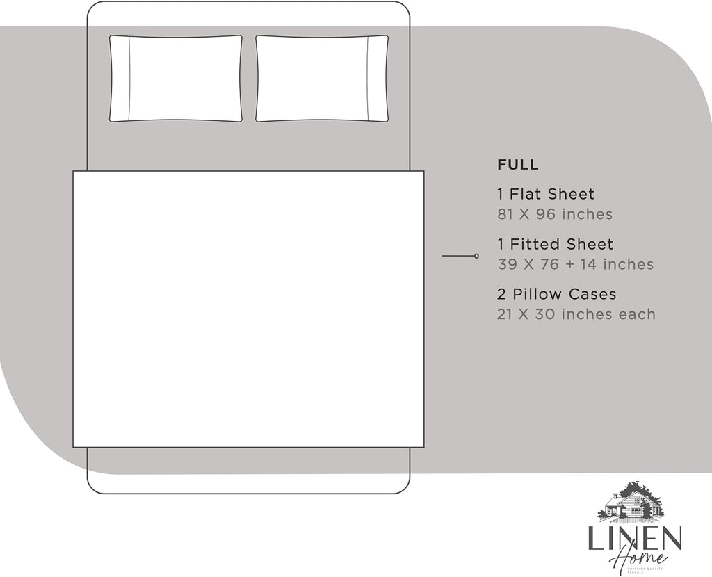 Linen Home 100% Cotton Percale Sheets Full Size, Silver, Deep Pocket, 4 Pieces Set - 1 Flat, 1 Deep Pocket Fitted Sheet and 2…