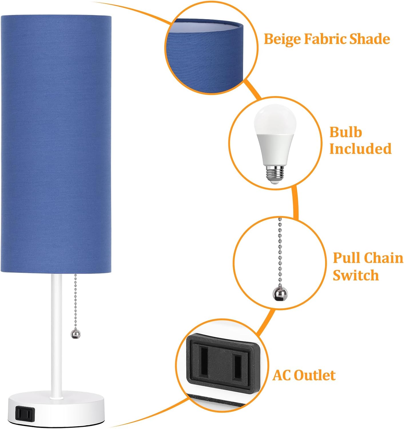 Dott Arts 18" Table Lamp for Bedroom, 3-Color Bedside Lamps with Pull Chain, Bedroom Table Lamps for Nightstand, AC Outlet Small Lamp for…