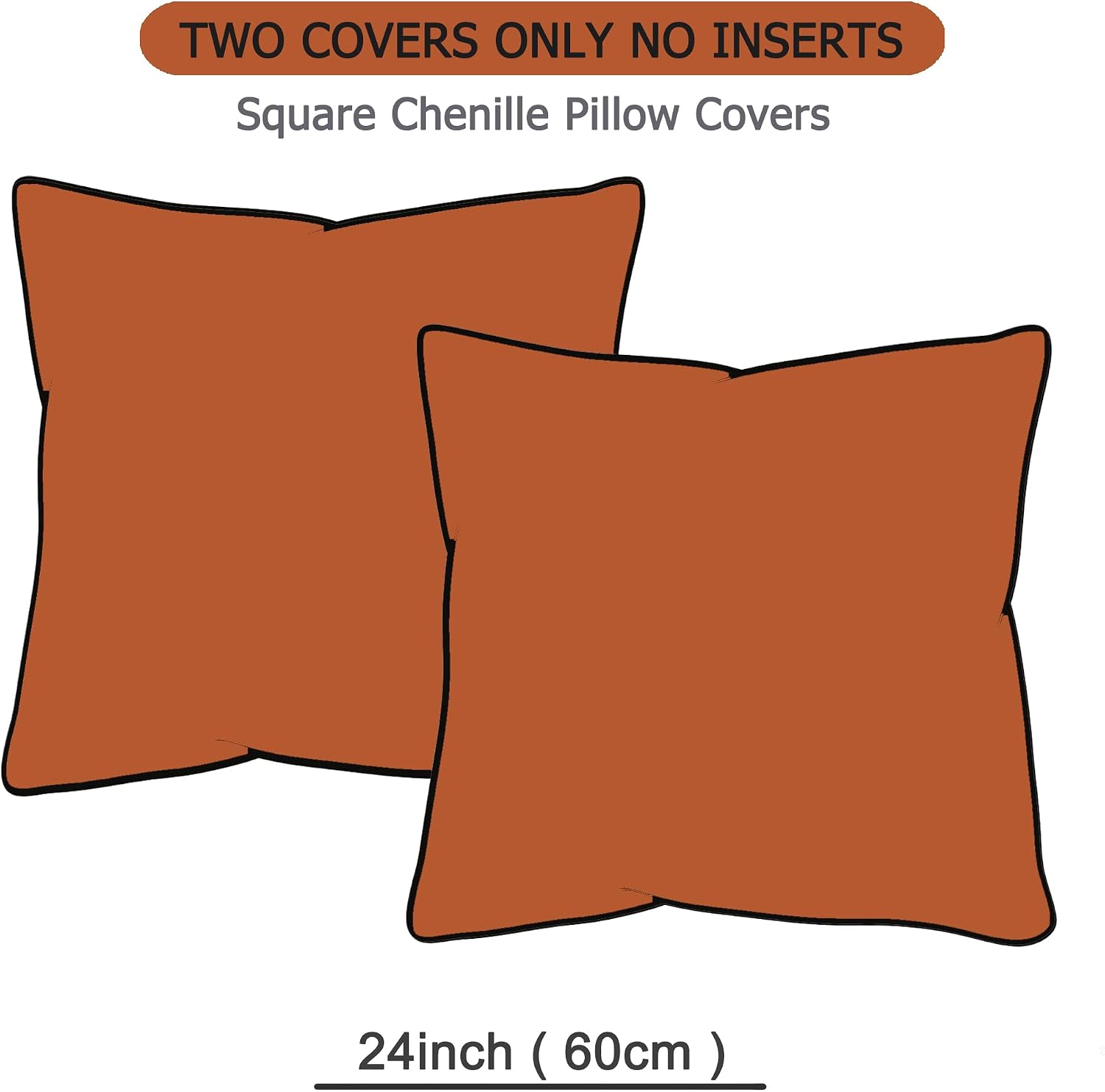 Gawamay Set of 2 Soft Textured Chenille Throw Pillow Covers 24x24 Inch (60x60 CM), Decorative Pillowcases Cushion Covers for Farmhouse Home…