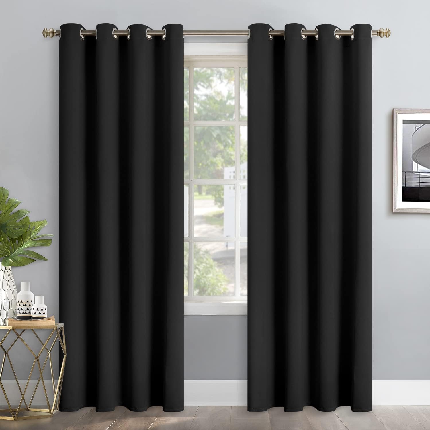 YoungsTex Black Blackout Curtains 95 Inches Long 2 Panels for Bedroom - Thermal Insulated with Grommet Room Darkening Window Treatments Flo…