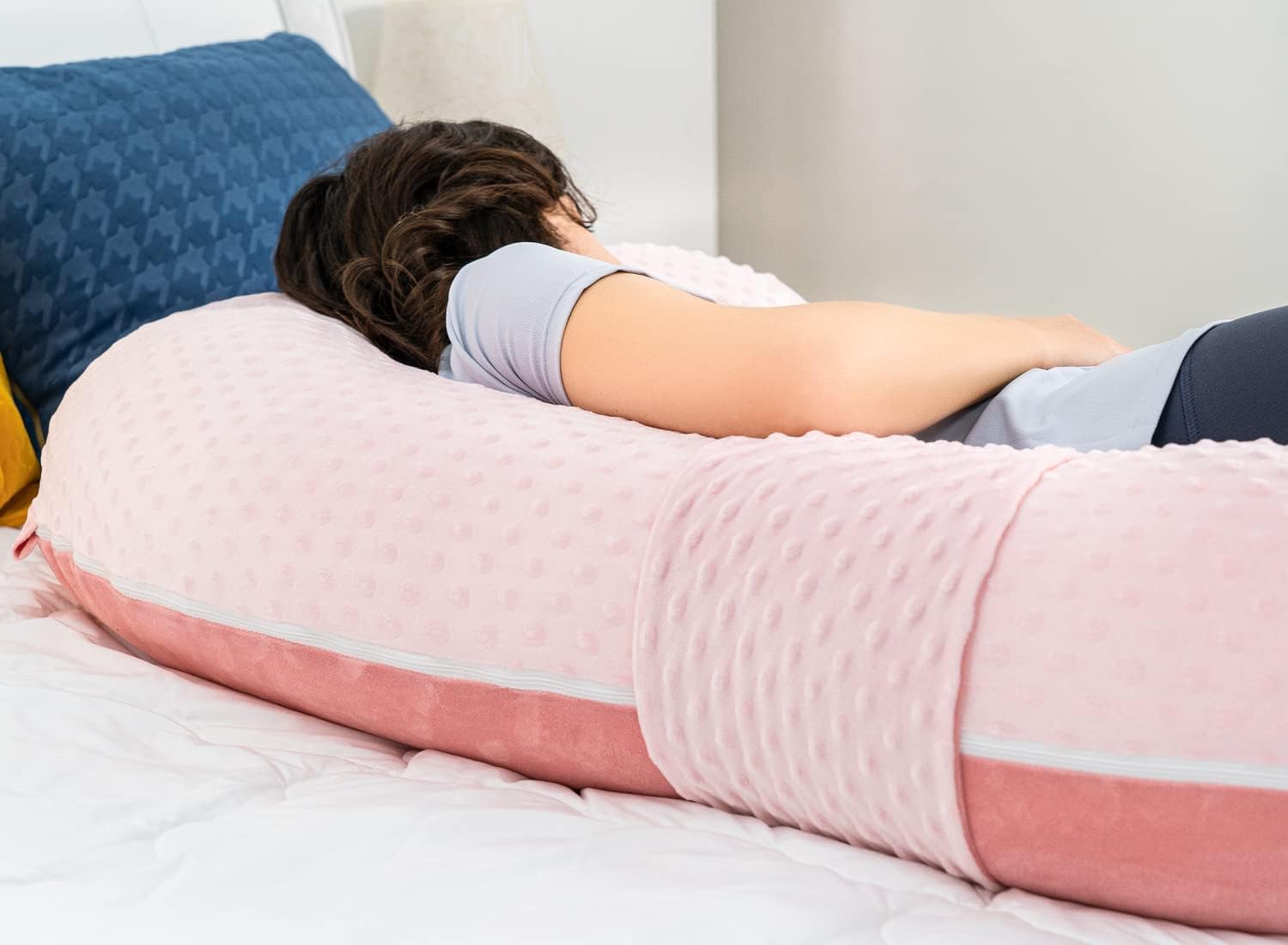 Queenrose QUEEN ROSE Pregnancy Pillows - E Shaped Pregnancy Pillows for Sleeping, Detachable Body Pillow for Pregnant Side Sleeper, Pink Ve…