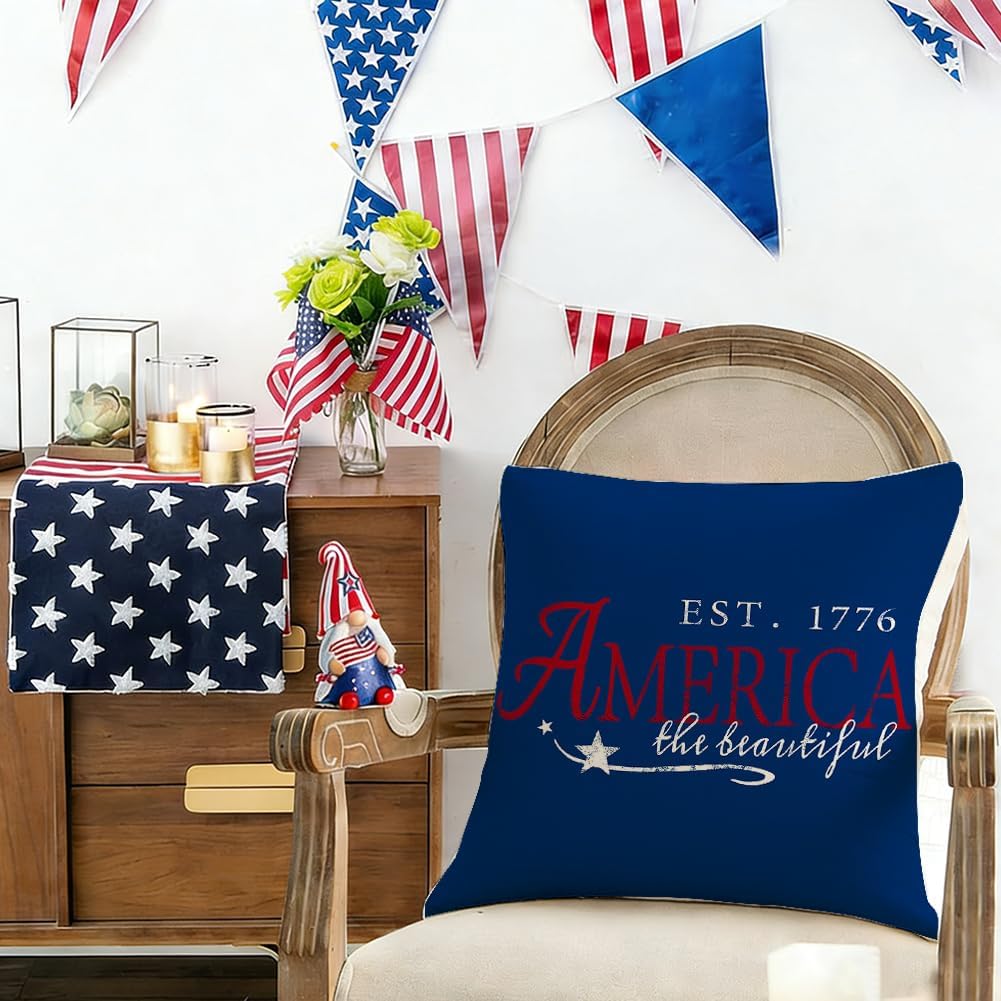 Rabusofa 4th of July Throw Pillow Covers 18x18 Inch, Patriotic Signs Red White and Blue Memorial Day Independence Day Fourth of July Outdoor…