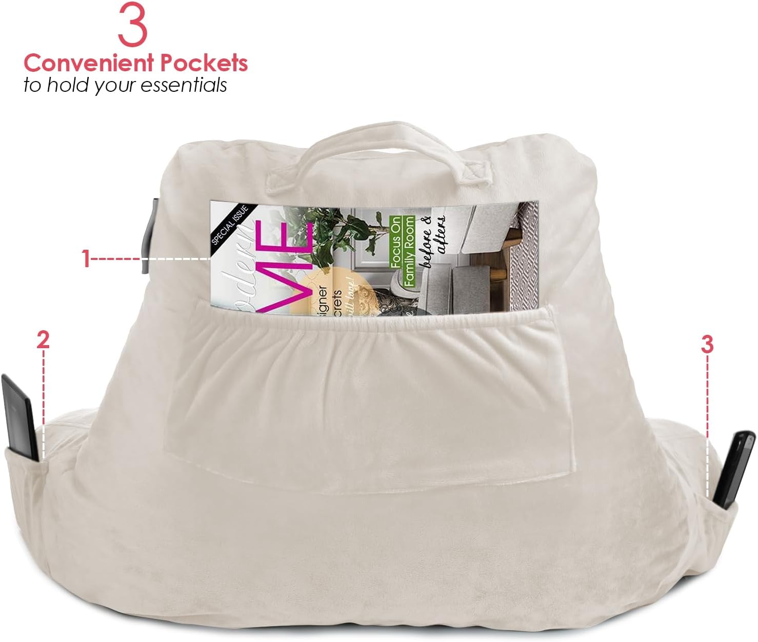 Nestl Reading Pillow with Shredded Memory Foam, Designed for Sitting Up in Bed and Couch, Back and Arms Adjustable Support for Adult &…