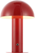 JONATHAN Y 10.75" Red Rechargeable LED Mushroom Table Lamp, Cordless Portable Bedside Lamp for Living Room Bedroom, 3-Way Dimmable Modern…