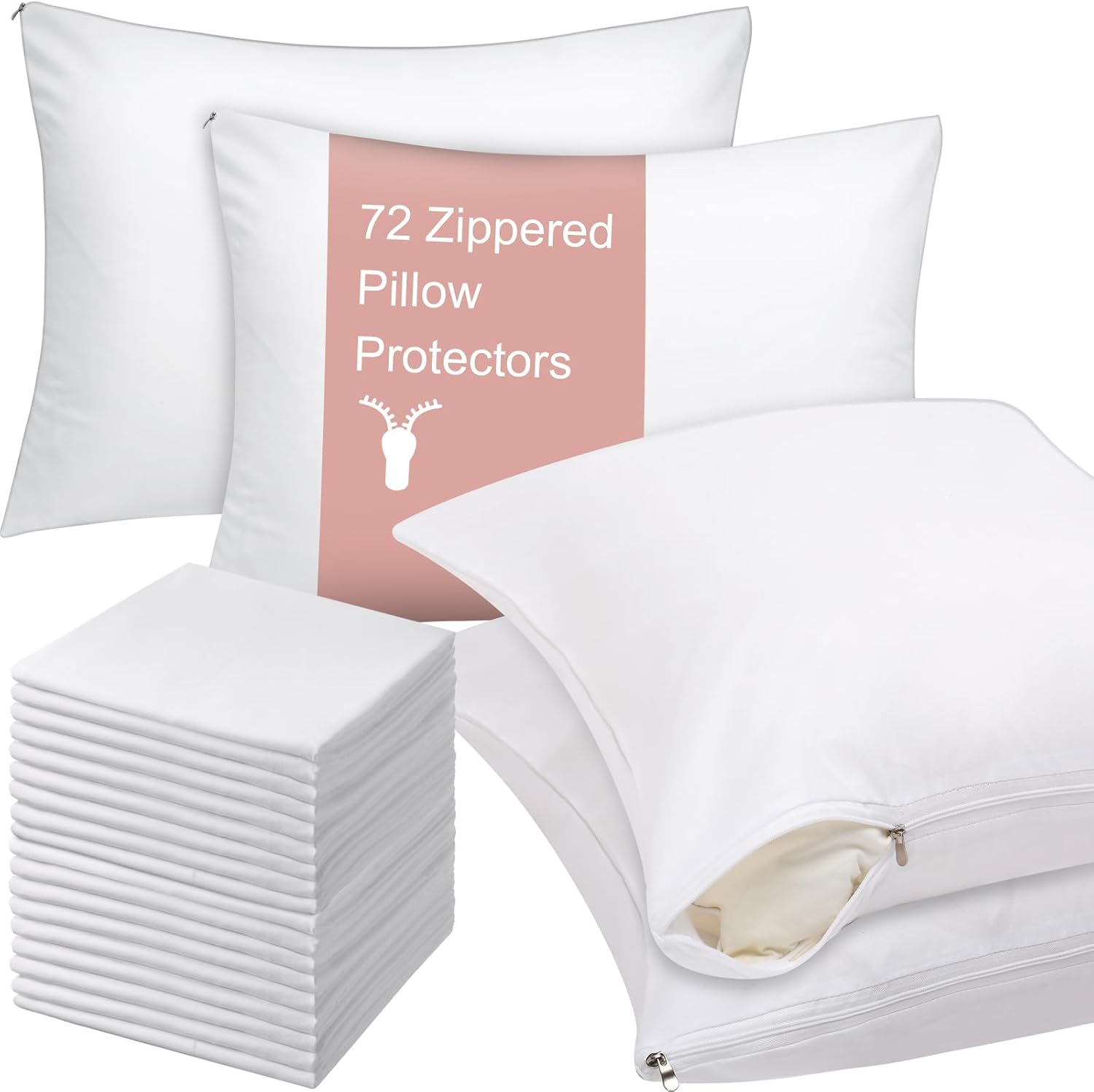 Shimeyao 12 Pcs 20 x 30 Inch Zippered Pillow Protectors Bulk, Standard Size Bedding Pillow Cases, Soft Breathable Cotton Sateen Dust Protec…