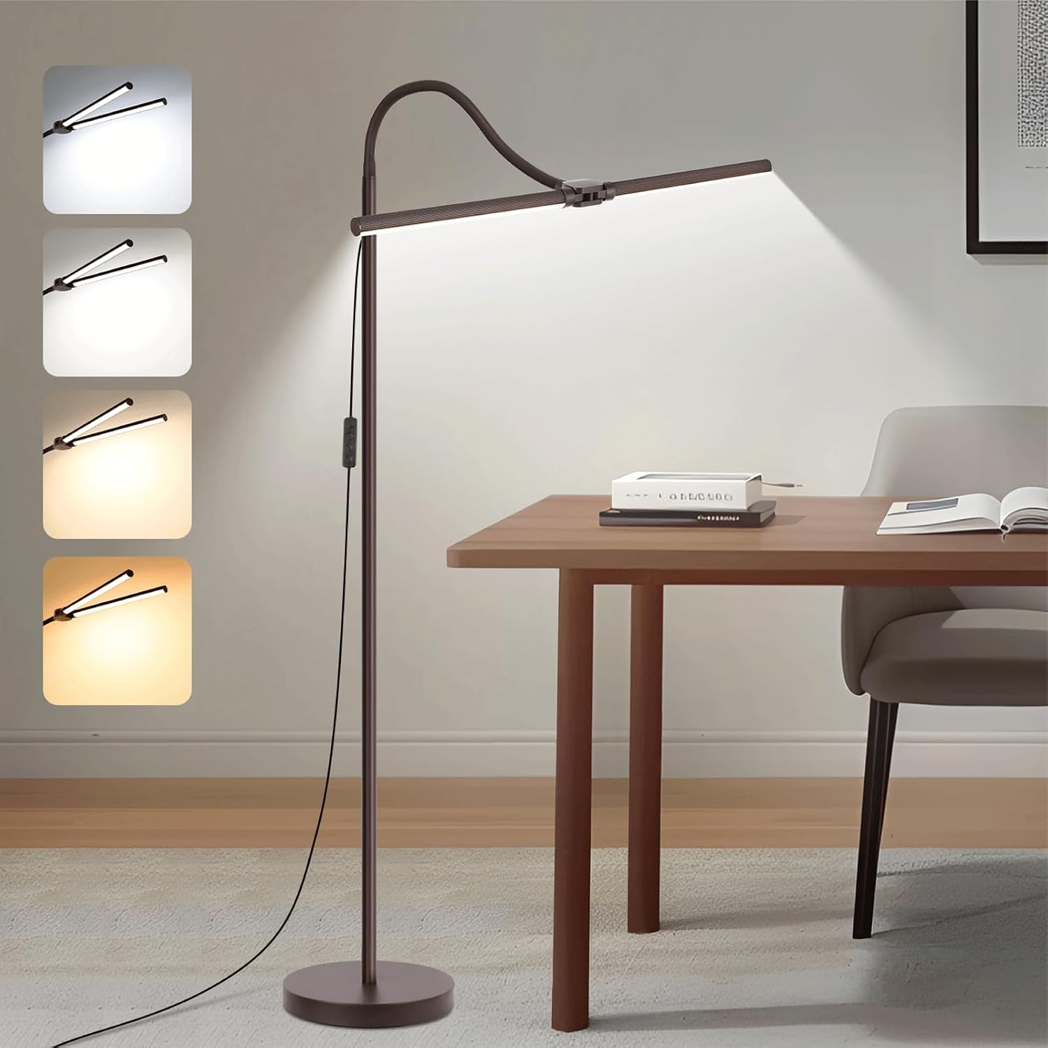 Floor Lamp, 18W/2000LM Bright LED Floor Lamp with Double Head, Adjustable Gooseneck Dimmable Craft Light for Sewing Tatoo Makeup, Eye…
