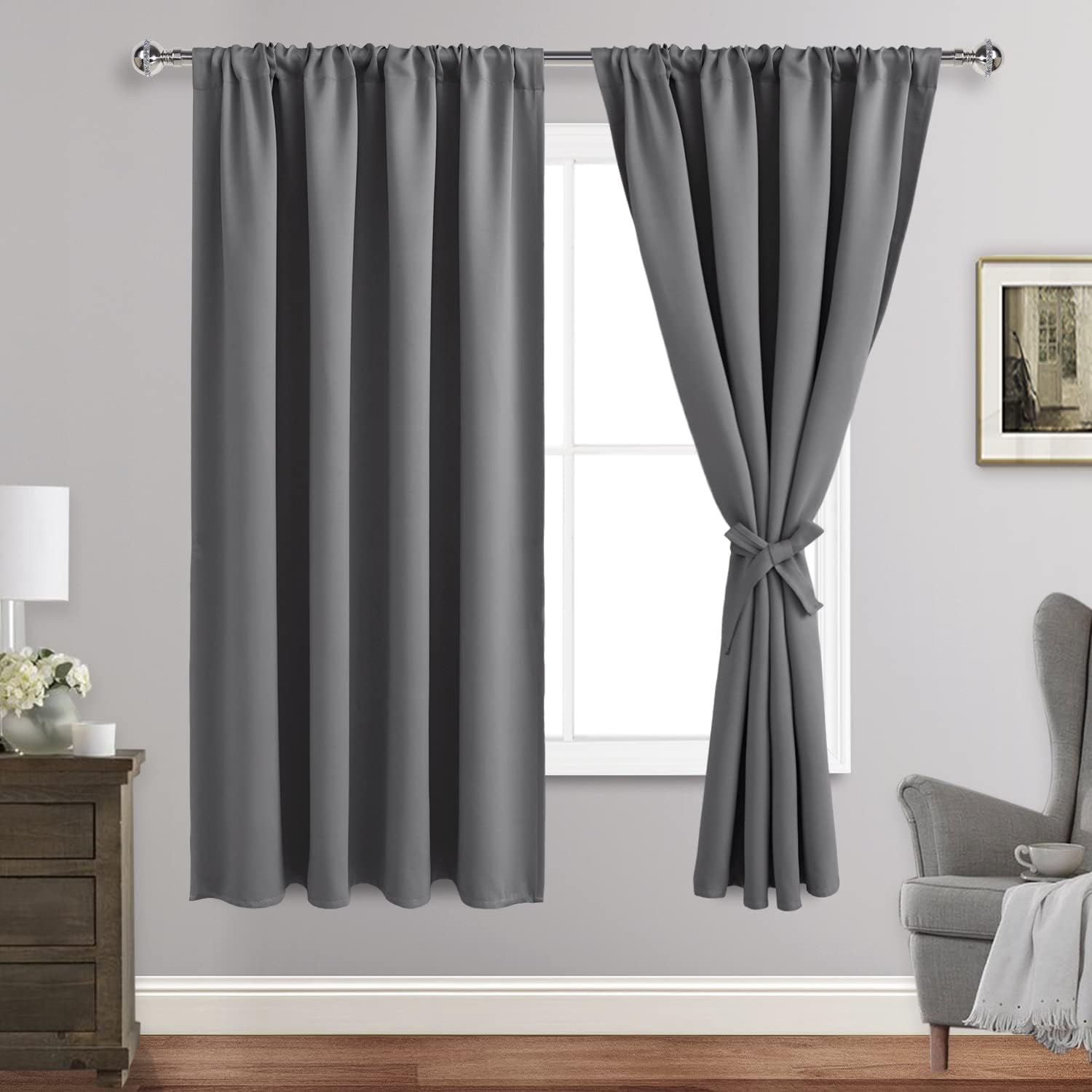 Jiuzhen Blackout Curtains for Bedroom - Thermal Insulated Room Darkening Noise Reducing, 52 x 63 Inch Length Curtains for Living Room, Set…
