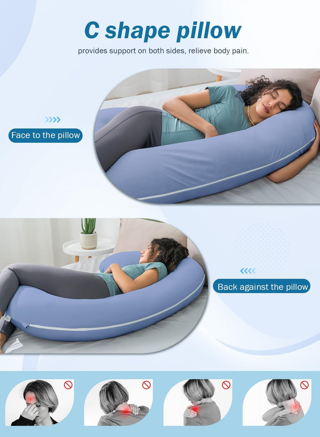 INSEN Cooling Pregnancy Pillow, Maternity Pillow for Pregnant Women, Bright Blue