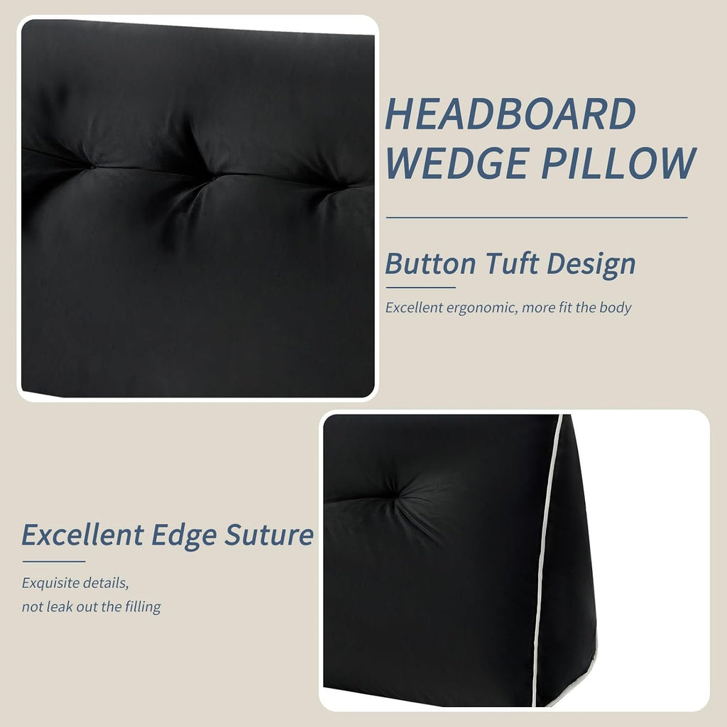 Headboard Wedge Pillows Full, Ergonomic Bed Triangular Headboard Pillow, Thickened Backrest Cushion for Reading in Dorm Bed Sofa, Black…