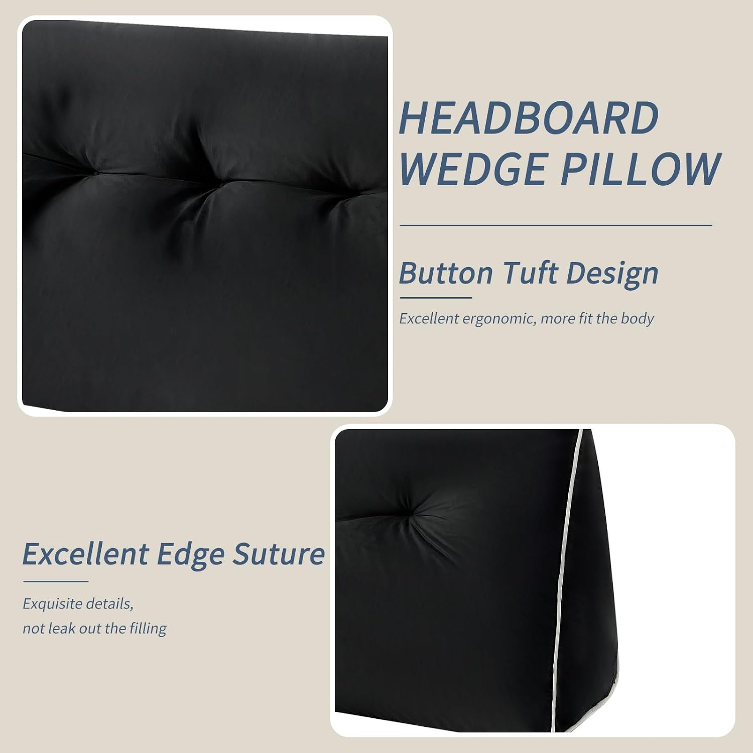 Headboard Wedge Pillows Full, Ergonomic Bed Triangular Headboard Pillow, Thickened Backrest Cushion for Reading in Dorm Bed Sofa, Black…