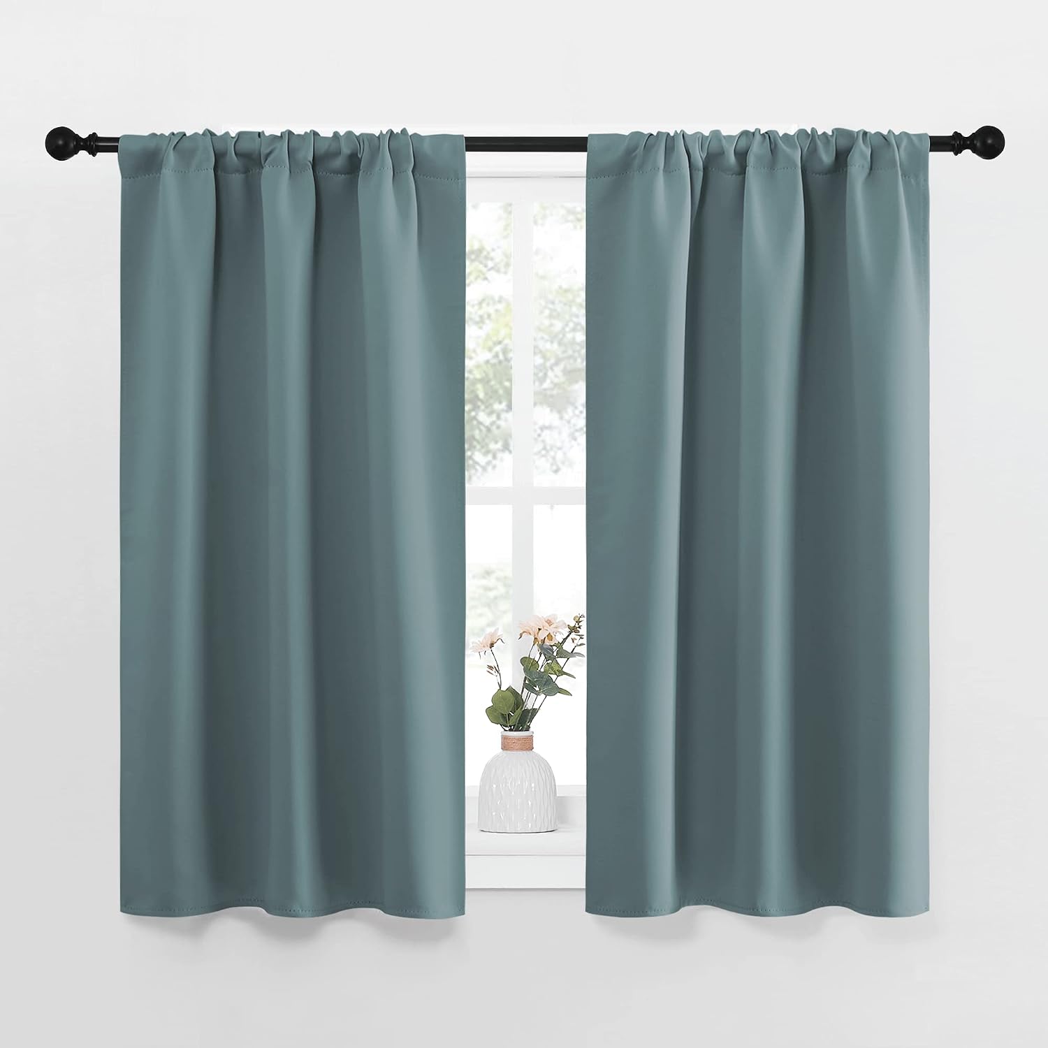 NICETOWN Greyish Blue Blackout Curtains Panels for Window, Thermal Insulated Rod Pocket Blackout Drapes/Draperies for Living Room (2…