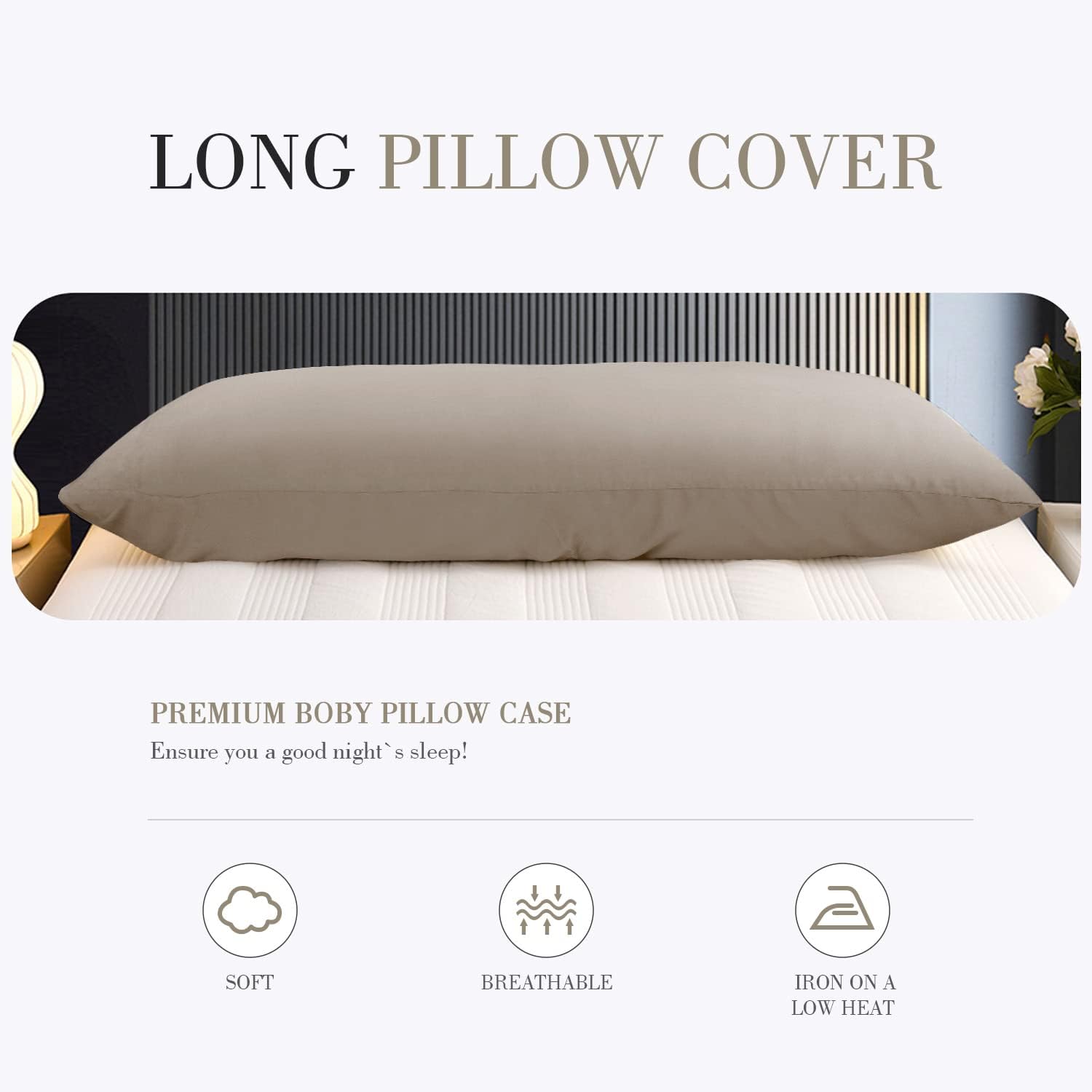 WishSmile Body Cooling Pillowcase Long Pillow Case Breathable Cool Silky Soft Rayon Derived from Bamboo Fabric, Hair and Skin Friendly, Taupe…