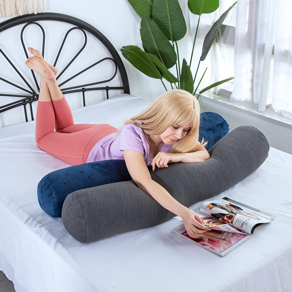 1 MIDDLE ONE Body Pillow for Adults, Bolster Pillow with Removable Velvet Cover, Long Round Cervical Roll Pillow, 47 x 7.87 Inches, Grey