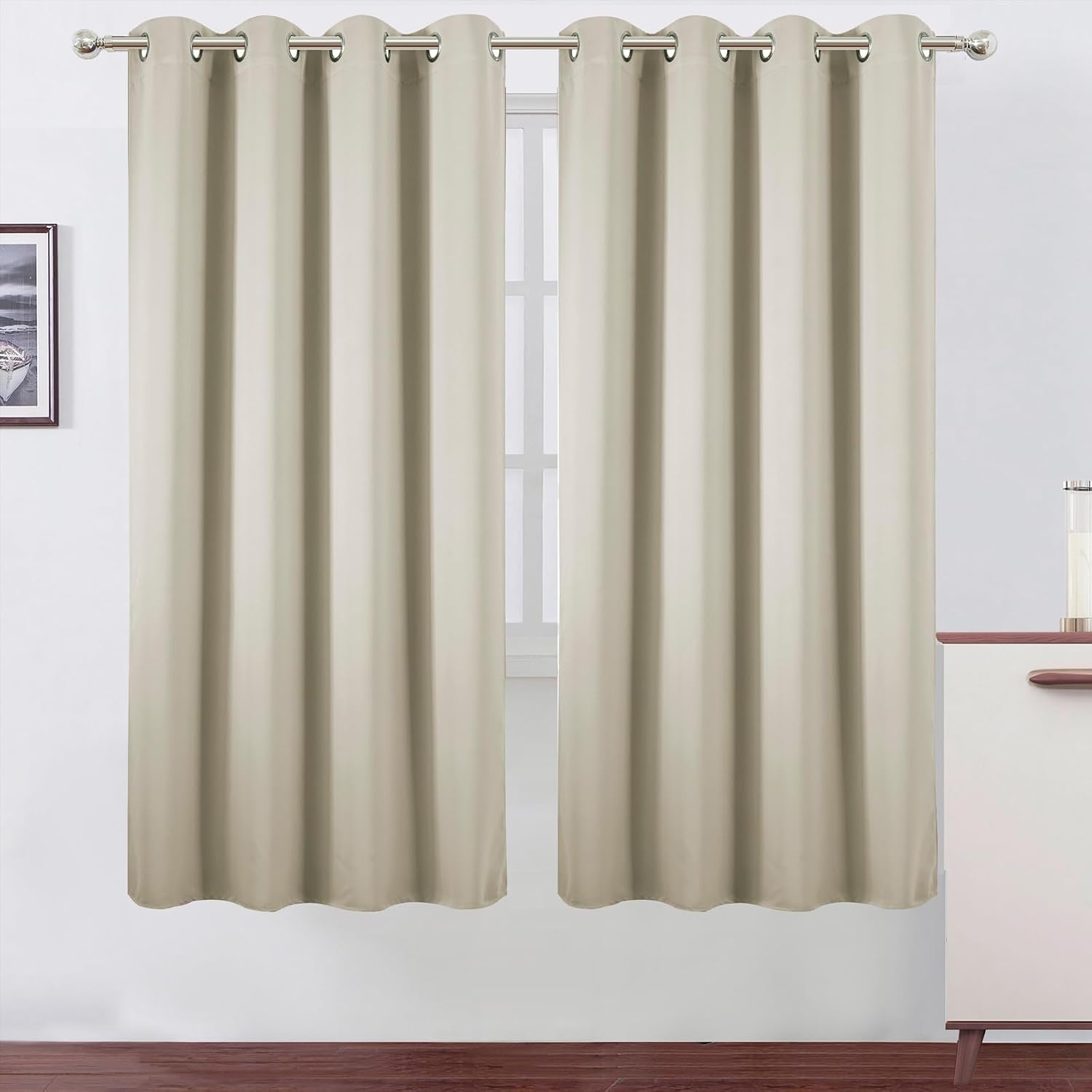 Lemomo Blackout Curtains 66 x 72 Inch Long Light Beige Curtains Set of 2 Panels Room Darkening Curtains for Bedroom and Living Room 72 Inch…