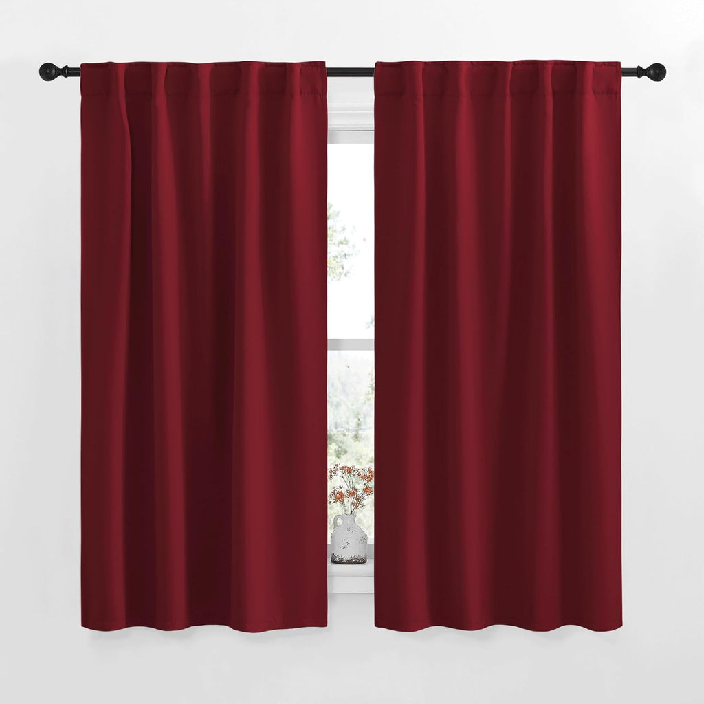 NICETOWN Blackout Curtain Panels for Living Room - (Burgundy Red Color) 34x63 Inch, 2 Panels Set, Thermal Insulated Room Darkening…