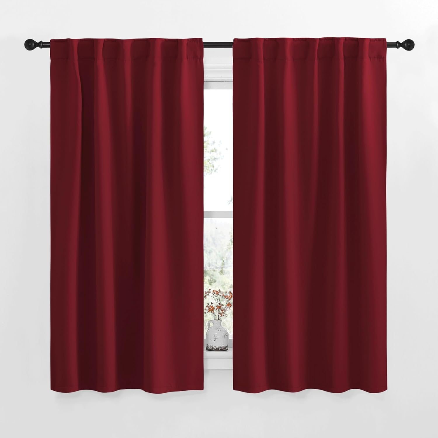 NICETOWN Blackout Curtain Panels for Living Room - (Burgundy Red Color) 34x63 Inch, 2 Panels Set, Thermal Insulated Room Darkening…