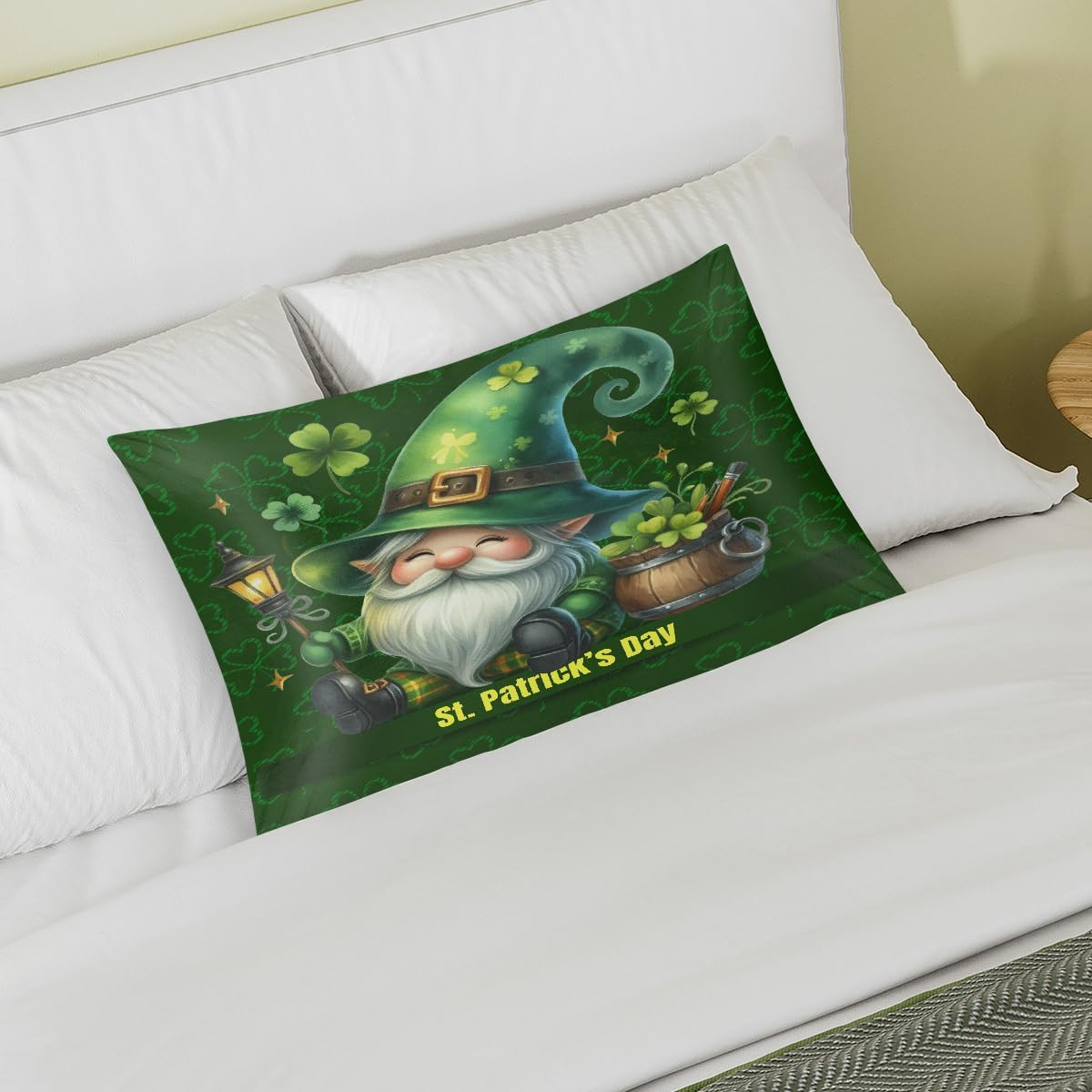 St. Patrick's Day Gnome 14 Satin Silk Pillowcase for Hair & Skin - Standard Size Soft Silk Pillow Case with Envelope Closure - Print…