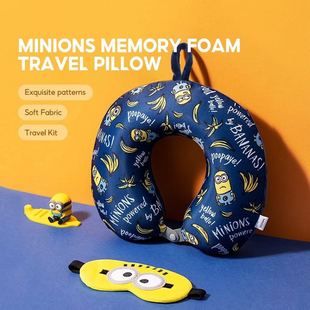 MINISO Minions Travel Neck Pillow with Eye Mask, Cute Cartoon 100% Memory Foam Neck Support Pillow, Lightweight Travelling Pillow Set for…