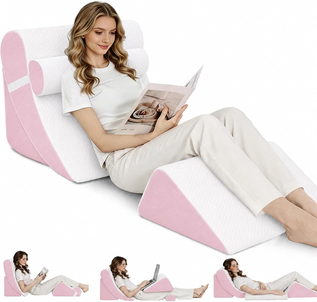 LevNubis 4PCS Orthopedic Bed Wedge Pillow Set for Post Surgery &, Adjustable Wedge Pillow for Back, Acid Reflux, Sitting up in Bed, R…
