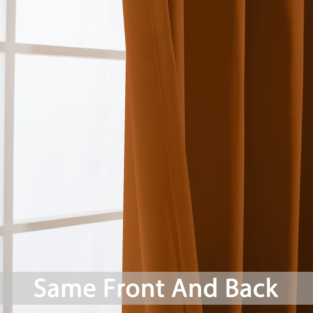 Yakamok Burnt Orange Blackout Curtains with Grommet Orange Room Darkening Thermal Insulated Curtain Set of 2 Drapes for Bedroom Living…