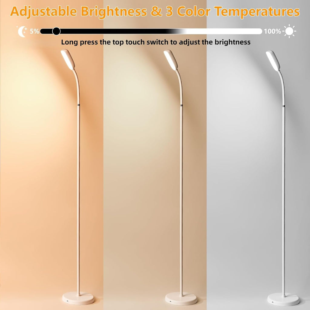 Cordless Portable Floor Lamp, Adjustable Gooseneck with Touch Switch, 3 Color Modes, Lightweight & Rechargeable for Living Room, Bedroom…