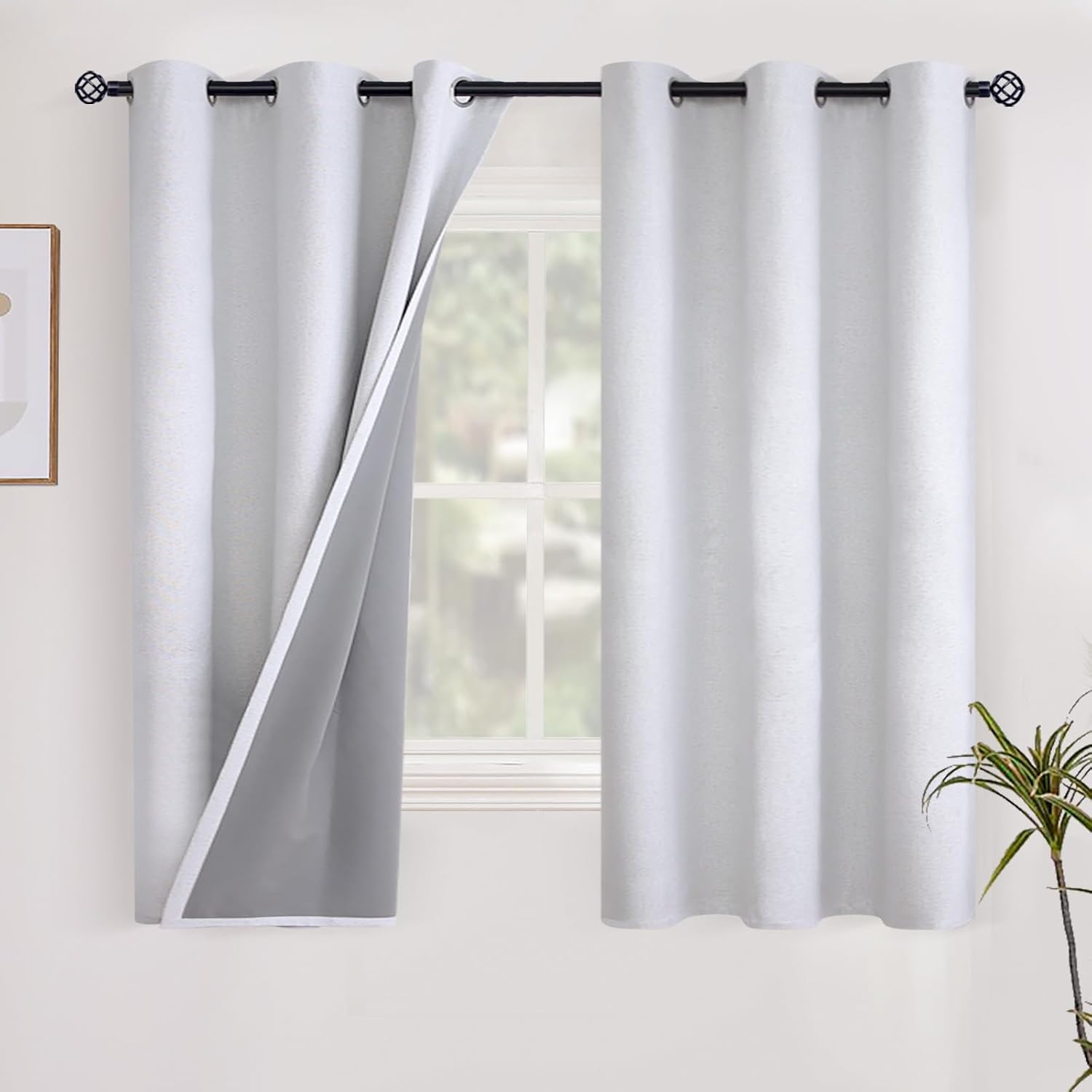 YoungsTex White Linen Blackout Kitchen Curtains 40 Inch Length, Short Thermal Insulated Black Out Drapes with Grommet Privacy for Bathroom…
