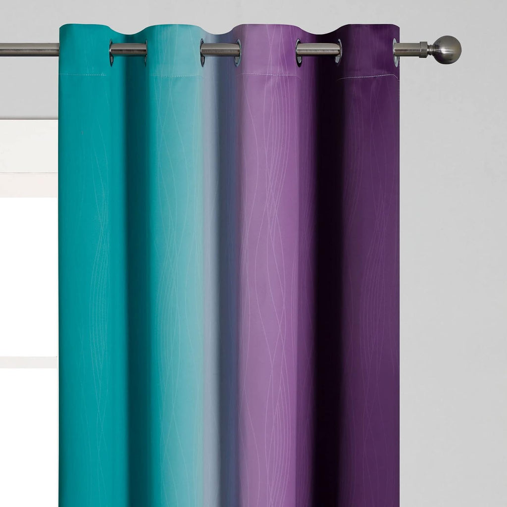 Estelartextiler Estelar Textiler Ombre Teal and Purple Blackout Curtains 2 Panels, Grommet Thermal Insulated Gradient Drapes for Kids Room…