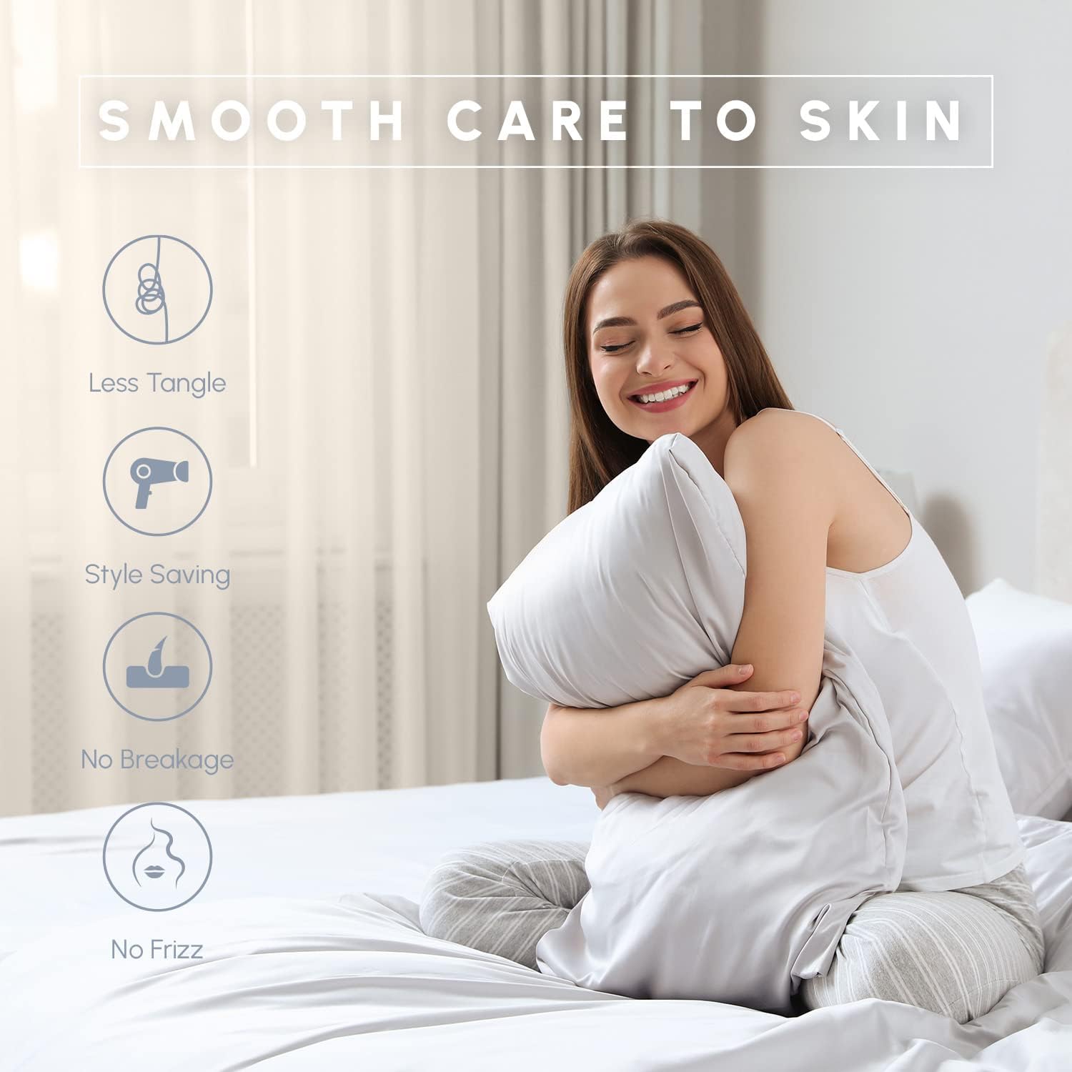 Elegantcomfort Elegant Comfort 2-Pack Baby Blue Satin Pillowcase Set with Hidden Zipper Closure, 20" x 30" Standard/Queen Blue