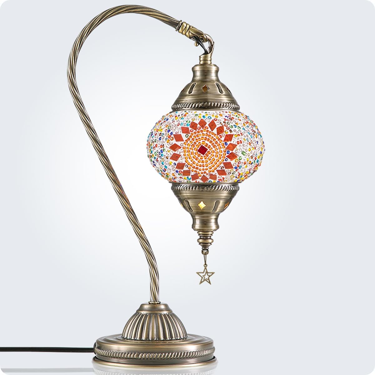 Yarra-Decor Turkish Moroccan Lamp with Bronze Base 3 Color Options Handmade Swan Neck Tiffany Mosaic Glass Bedside Lamps for Bedroom (LED…