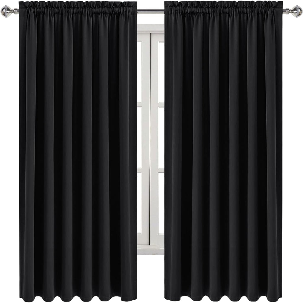 DWCN Blackout Curtains for Living Room Thermal Insulated, Energy Saving & Noise Reducing Bedroom Curtains, Black, W 70x L 63 Inch, Set of…