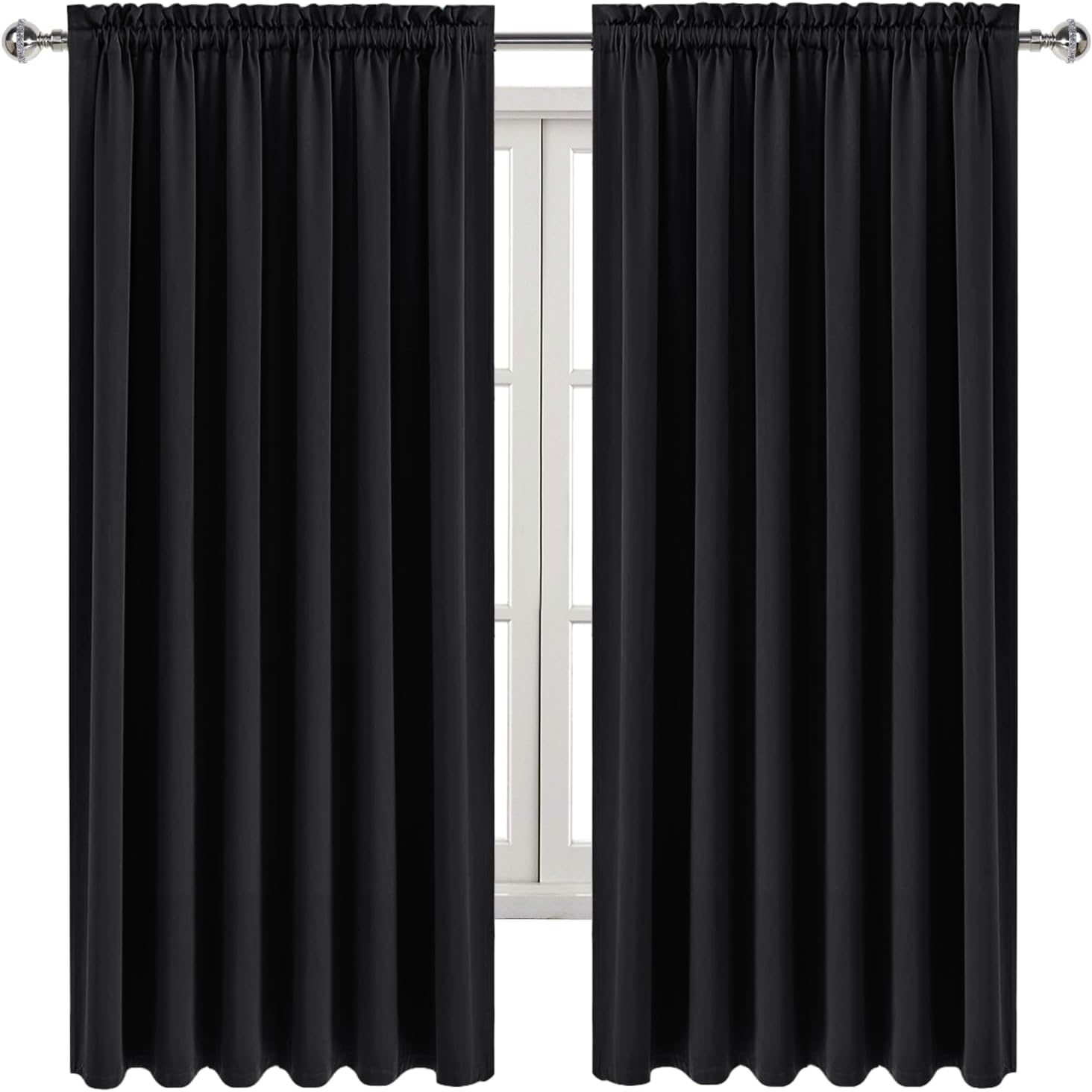 DWCN Blackout Curtains for Living Room Thermal Insulated, Energy Saving & Noise Reducing Bedroom Curtains, Black, W 70x L 63 Inch, Set of…