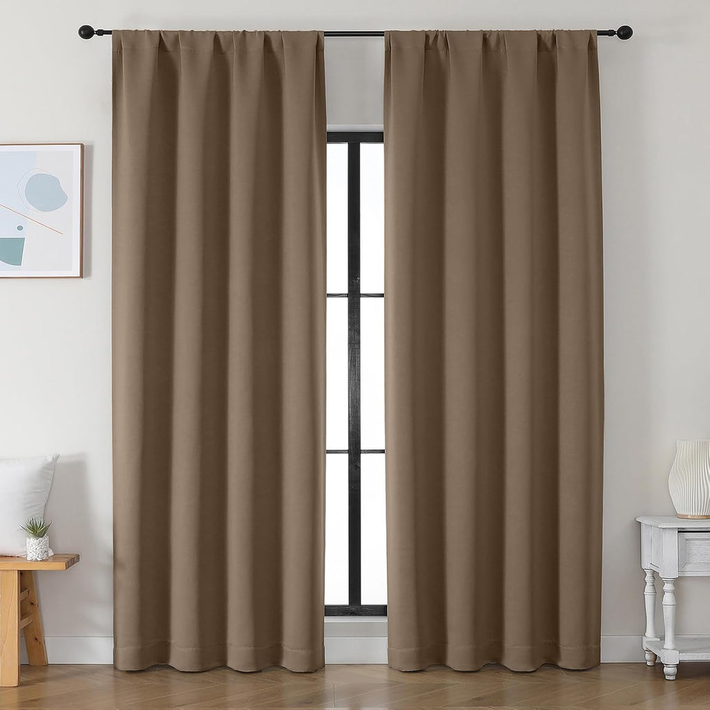 Simplebrand Ava Brown Blackout Curtains for Bedroom 90 Inches Long 2 Panels Set, Solid Privacy Energy Saving Living Room Window Treatment C…
