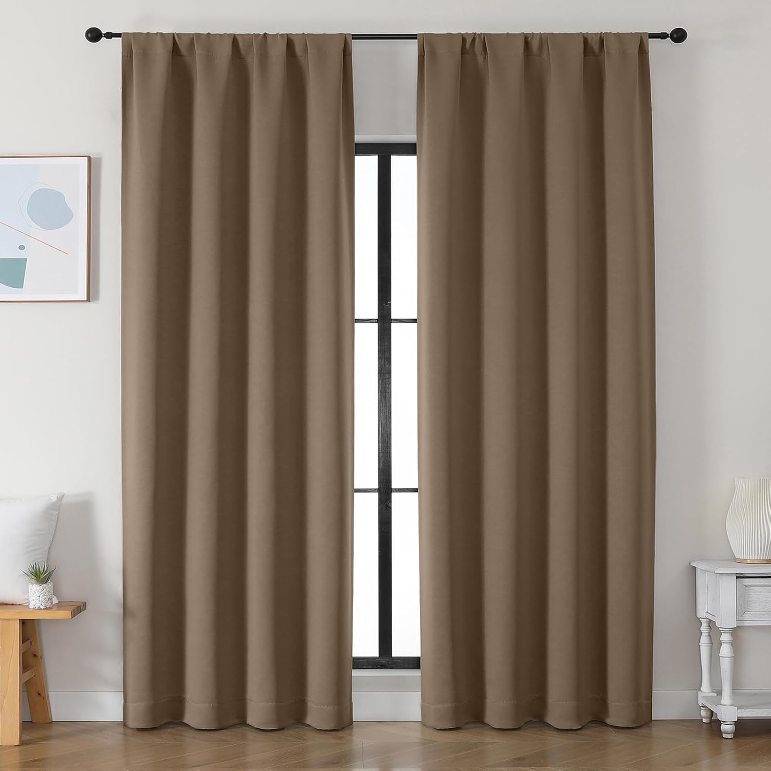 Simplebrand Ava Brown Blackout Curtains for Bedroom 90 Inches Long 2 Panels Set, Solid Privacy Energy Saving Living Room Window Treatment C…