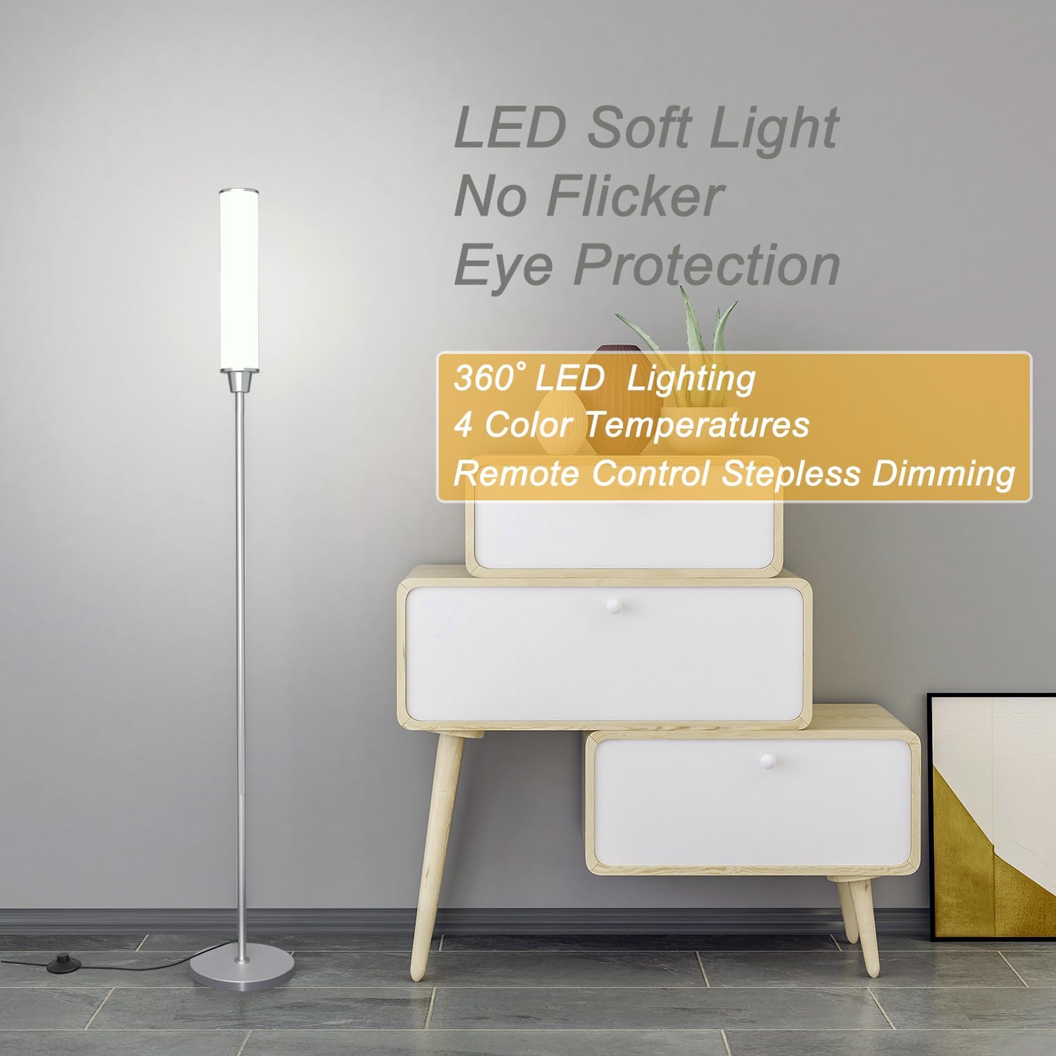 Nukanu Floor Lamp with Remote Control, Bright Floor Lamps for Living Room/Bedroom/Office, Stepless Adjustable 3000K-6000K Colors and…